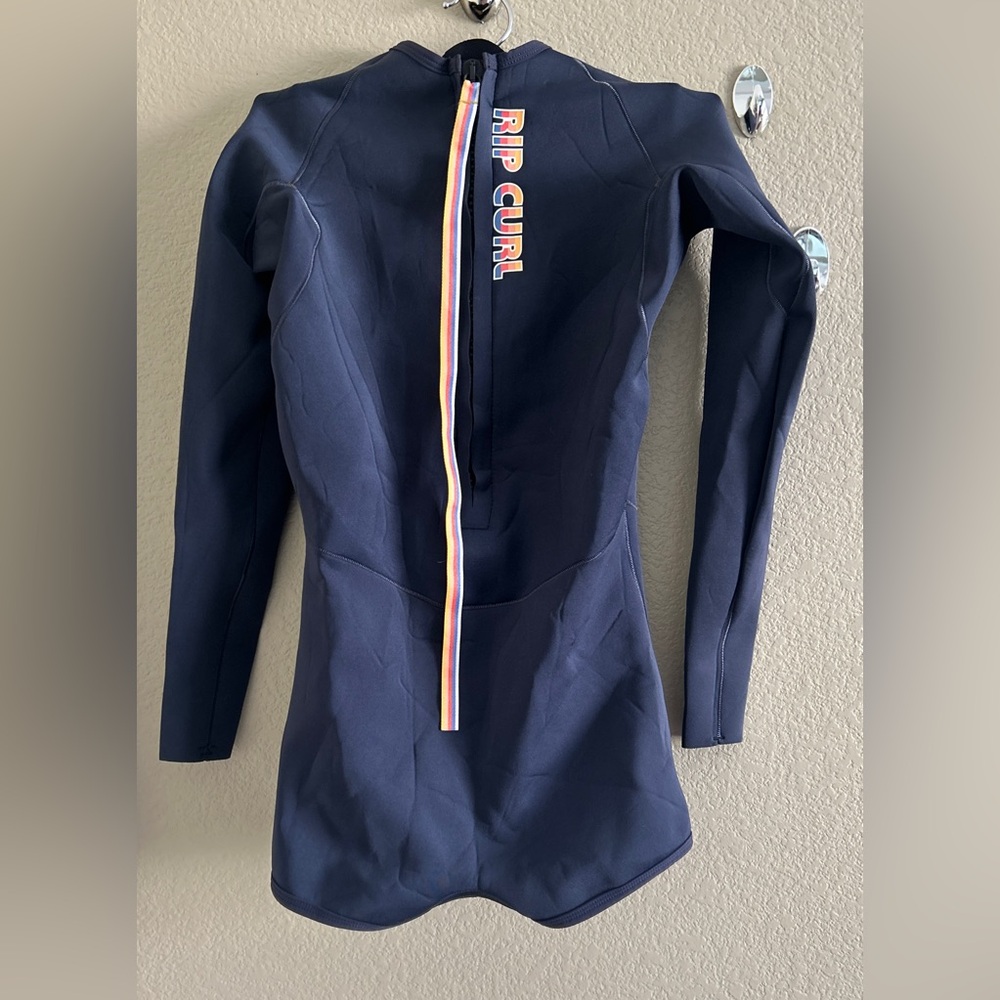 Rip Curl Navy Neoprene Long Sleeve Surf Jacket with Rainbow Zip size 8 - Picture 6 of 10
